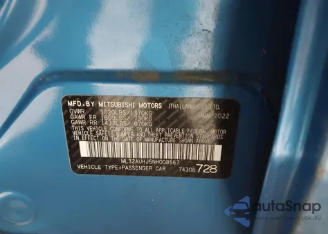 2022 Mitsubishi Mirage Es z USA, uszkodzony, nr VIN ML32AUHJ5NH008567